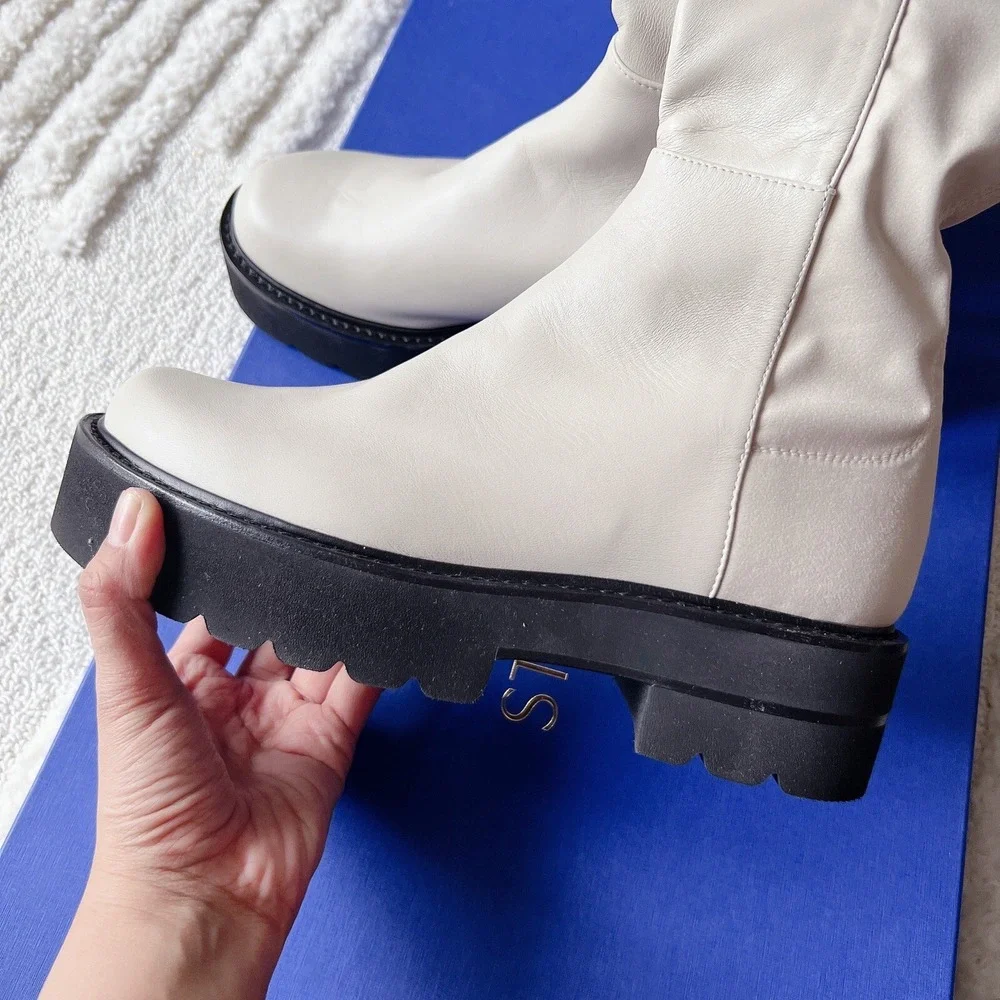 STUART Weitzman 5050 Ultralift Leather Over the Knee Platform Boots White US 6.5